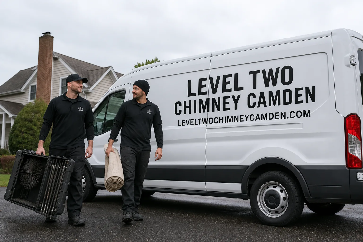 Level Two Chimney Camden chimney cleaning service vehicle and crew in Camden, NJ